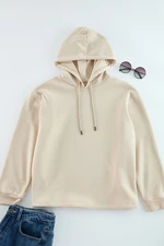 Trendyol Curve Beige Hooded Knitted Sweatshirt