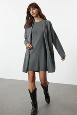 Trendyol Anthracite Mini Knitted Cardigan-Dress Set