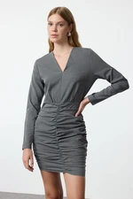 Trendyol Gray Body-hugging Drape Detailed Mini Woven Dress