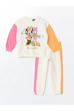 LC Waikiki Crew Neck Long Sleeve Minnie Mouse Printed Baby Girl Sweatshirt and Tracksuit Bottom 2-Pack