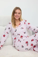 Trendyol Pink Penguin Patterned Piping Detailed Polar Winter Knitted Pajama Set