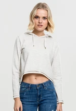 Ladies Cropped Terry Hoody Grey and White Melange