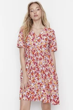 Trendyol Ecru Straight Cut Mini Woven Floral Pattern Woven Dress