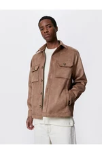 Koton Suede Look Jacket Pocket Detailed Shirt Collar Buttoned