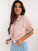 Light pink oversize summer shirt with 3/4 sleeves