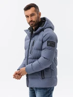 Ombre Heavily insulated quilted men's jacket with raglan sleeves - extinguished purple