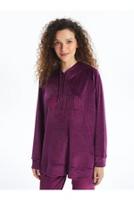 LC Waikiki LCW DREAM Dark Purple Hooded Velvet Pajama Top for Women