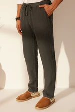 Trendyol Grey Limited Edition 100% Linen Straight Fit Elastic Waistband Trousers