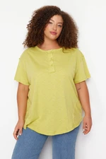 Trendyol Curve Green Button Detailed Boyfriend Knitted T-shirt