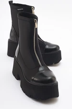 LuviShoes BRAY Black Patent Leather Scuba Thick Sole Women's Boots