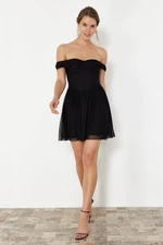 Trendyol Black A-Cut Carmen Collar Woven Short Dress