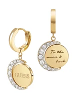 Guess Kruhové pozlátené náušnice s prívesky Moon Phases JUBE01192JWYG