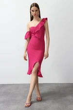 Trendyol Fuchsia Ruffled Woven Elegant Evening Dress