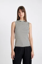 DEFACTO Crew Neck Sleeveless Cotton Striped Bodysuit/Undershirt