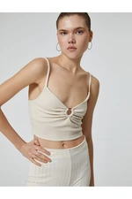 Koton Thin Strap Crop Top Sweetheart Neck Window Detail