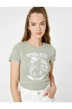 Koton Far Eastern Printed T-Shirt, Crew Neck, Short Sleeves, Corduroy