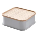 Sivý úložný box s vekom z dreva paulownia iDesign Eco, 21,3 x 21,3 cm