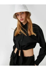 Koton Crop Poplin Shirt with Tie Front Long Sleeved Buttons