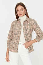 Trendyol Beige Weave Tweed Plaid Shirt