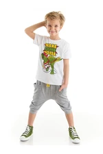 Denokids Noise Boys White T-shirt Gray Capri Shorts Set