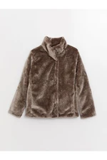 LC Waikiki Standing Collar Straight Long Sleeve Women's Plush Coat