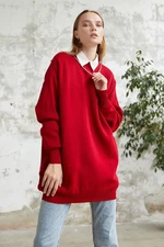 InStyle Greenhouse Chain Detailed Knitwear Sweater - Claret Red