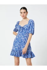 Koton Tropical Patterned Mini Dress Sweetheart Neck