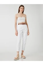 Koton Carrot Trousers With Belt Detailed High Waist, Pockets.