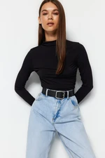 Trendyol Black Gather Detailed High Collar Fitted/Long Sleeve Fitted Stretchy Knitted Blouse