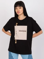 Black cotton T-shirt with a loose fit and patch