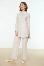 Trendyol Cream Half-Concealed Fly Shoulder Detailed Tunic-Pants Woven Suit