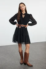 Trendyol Black Plain Wide Cut Polka Dot Chiffon Fabric Woven Winter Dress