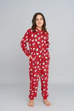 Children's Long Sleeve Jumpsuit for Older Kids, Long Pants - Red Print