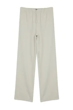 Trendyol Stone Premium Waist Detailed Linen Blended High Waist Wide Leg Trousers