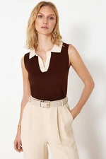 Trendyol Beige Polo Neck T-Shirt Look Knitted Thin Blouse