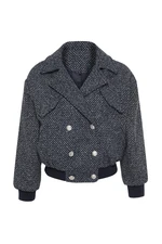 Trendyol Navy Blue Oversize Tweed Bomber Jacket Coat