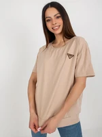 Beige oversize blouse with short sleeves