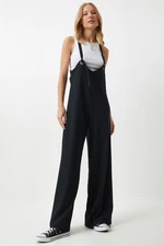 Happiness İstanbul Women's Black Strap Wide Leg Summer Knitted Jumpsuit