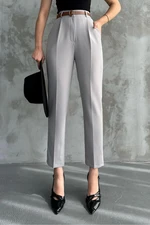 67537 Dewberry Skinny Leg Belted Women Trousers-GREY