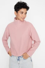 Trendyol Pale Pink Thessaloniki/Knitwear Look Zippered Collar Regular/Regular Fit Knitted Sweatshirt