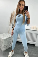 Ribbed blouse + leggings blue set