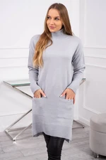 Sweater with stand-up collar light gray