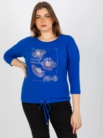 Women's blouse plus size with 3/4 sleeves and print - blue