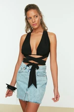 Trendyol Black Crop Knitted Tie Blouse