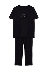 Trendyol Men's Black Regular Fit Embroidered Knitted Pajama Set