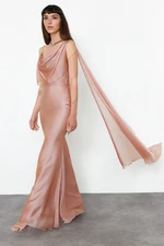 Trendyol Pink Carmen Collar Woven Chiffon Long Elegant Evening Dress