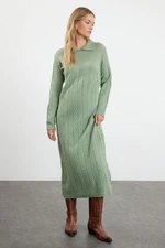 Trendyol Green Herringbone Patterned Polo Neck Knitwear Dress