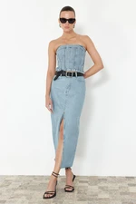 Trendyol Blue Slit Maxi Denim Skirt