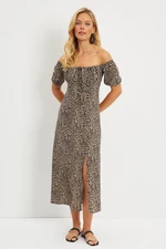 Cool & Sexy Women's Camel-Black Leopard Patterned Midi Dress