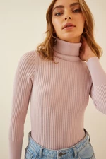 Happiness İstanbul Women's Powder Turtleneck Ribbed Lycra Sweater